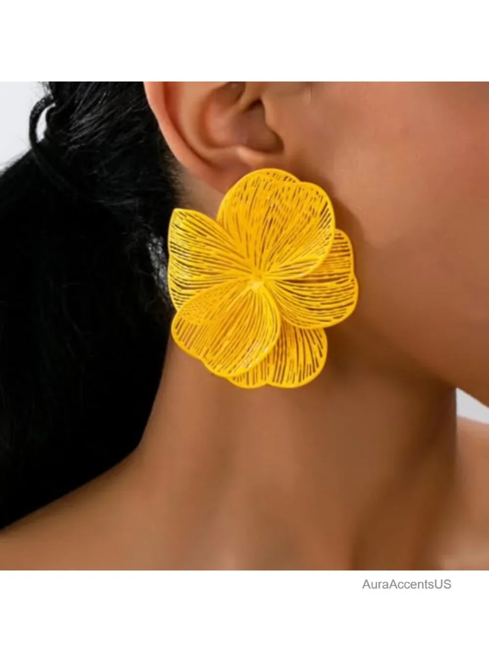 Chunky Gold Flower Drop Earrings for Women Statement Jewelry